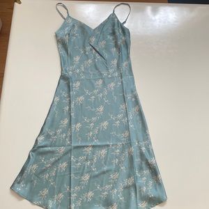 Light blue and white floral satin midi dress